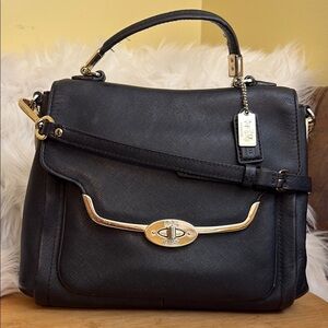 Coach | Black Madison Small Sadie Leather Turn-lock Flap Crossbody Satchel Bag